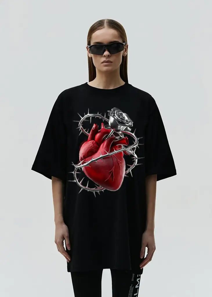 Broken Heart Rose Oversized Tee