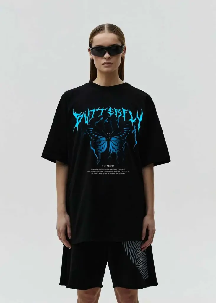 Neon Butterfly Oversized Graphic Tee